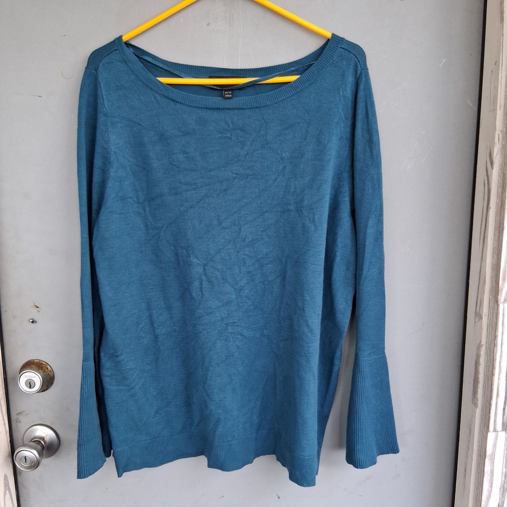 Lane Bryant Teal Blue Scoop Neck Bell Sleeve Knit Sweater 14/16